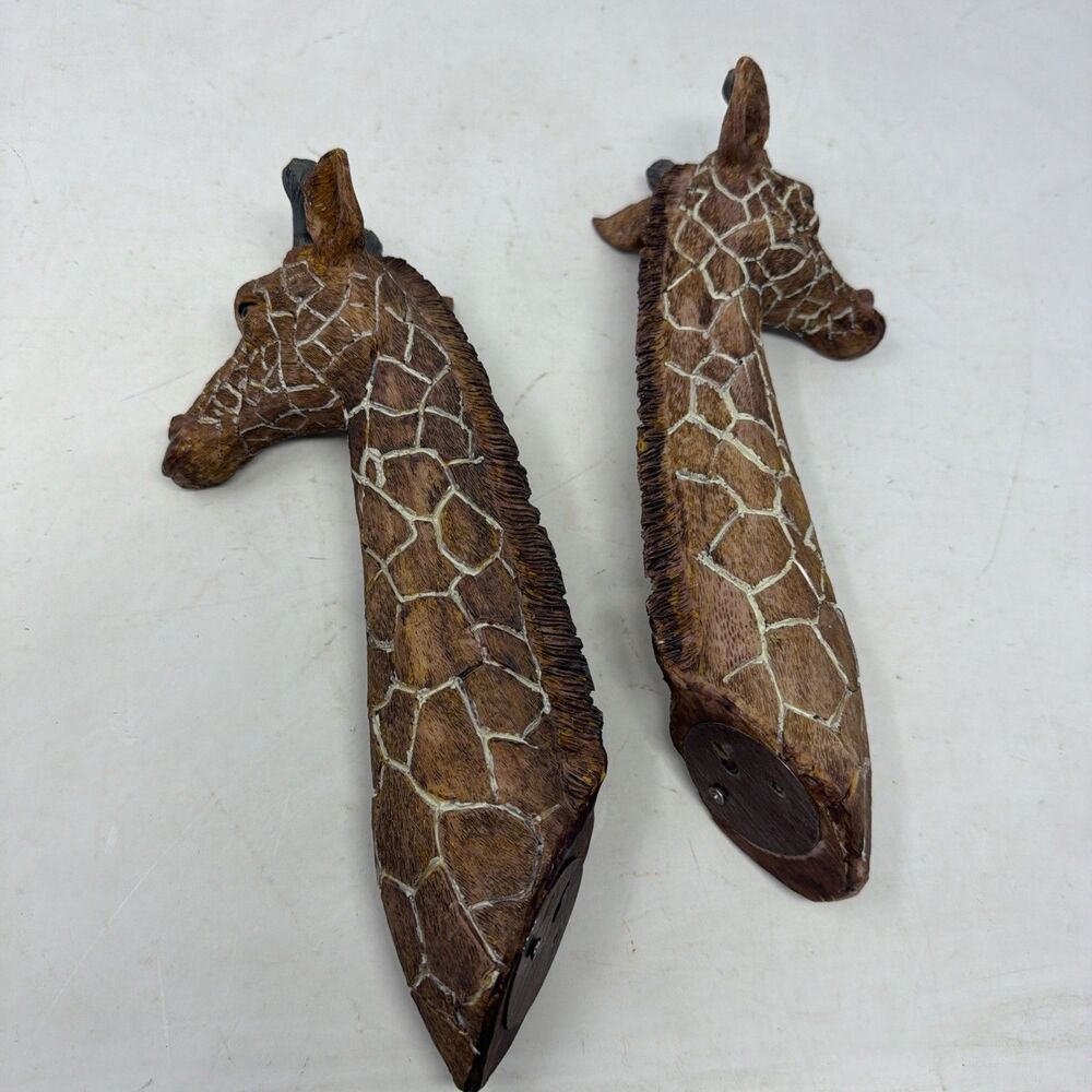 Set of 2 Safari Giraffe Heads 10” Resin Wall Mount Exotic Decor